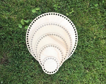 Fondo circular de madera para cestas de crochet 5 bases - 6”, 8”, 10”