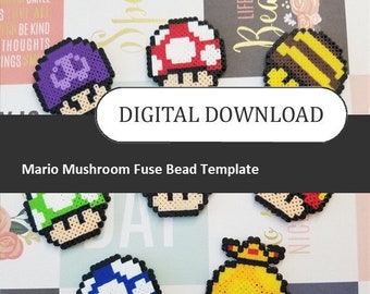 Mario Mushroom Fuse Bead Template ~ Digital Download ~ Template for Perler Beads or Cross Stitch ~ 26 Different Designs