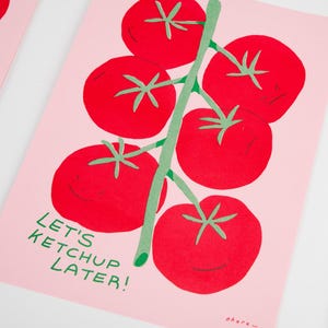 Tomato Print - A4 print - Tomato Illustration Print - Risograph Print - Food Print - Red, Green and Pink - Riso Art - Kitchen Print