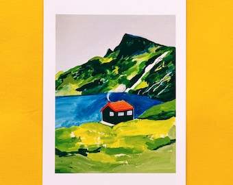 Gouache Painting Postcard A6: Colorful Nature Print