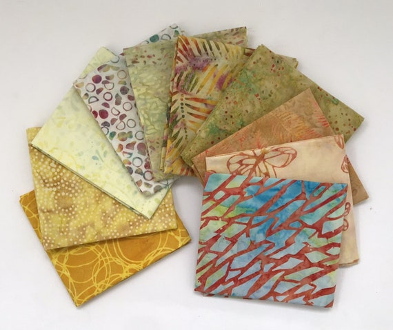 Batik Fat Quarter Bundle Pack Of 10 Fqs100 Cotton Yellow Etsy 