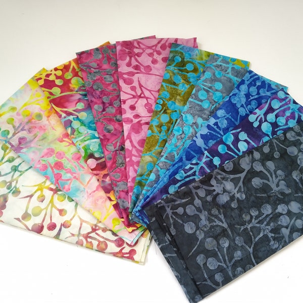 Batik Fat Quarter Bundle , Pack of 10 FQs,100% Cotton, Multi Colours, Cherry Motif