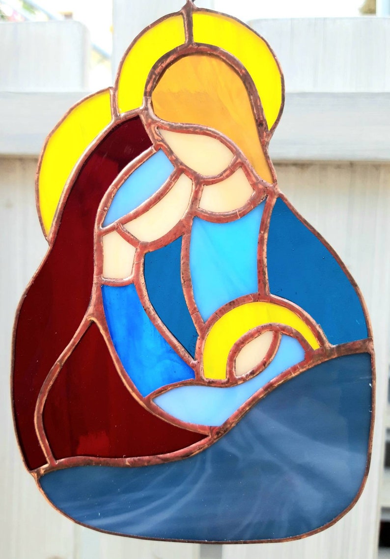 Holy Family Christian Religious Stained glass Icon Mary Little | Etsy