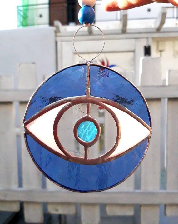 Stained glass Eye suncatcher Blue and white eye suncatcher Garden decoration Good luck eye suncatcher Good Luck Symbol Gift