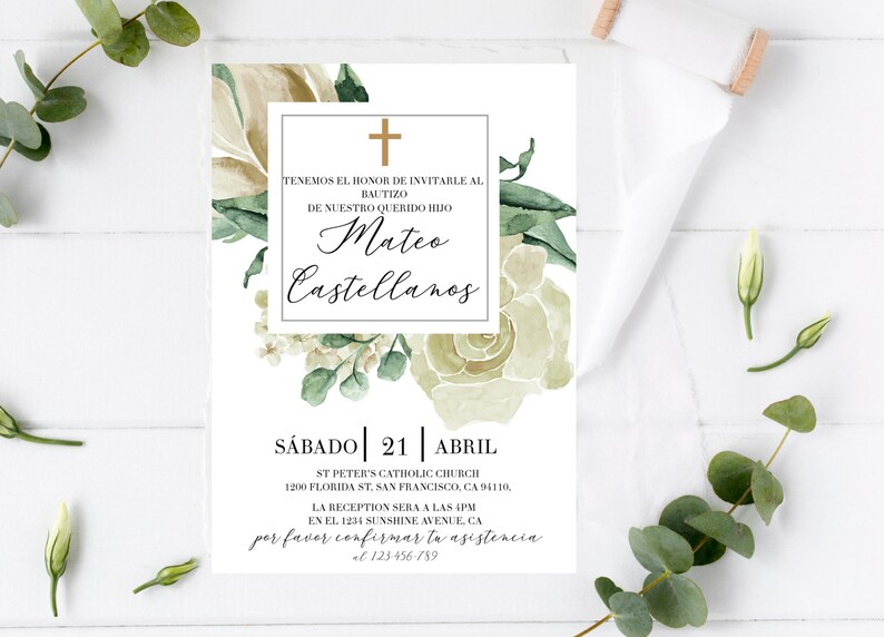 Baptism Invitation in Spanish Bautizo Invitations Boy Etsy