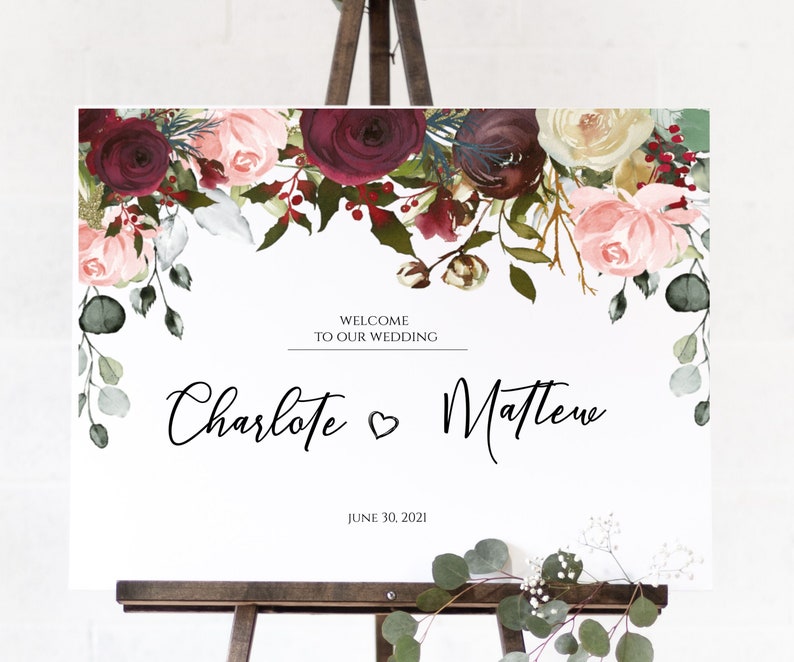 Wedding Suite Wedding Sign Bundle Eucalyptus, Printable Wedding Invite Suite Wedding Package ETHEL-Burgundy Wedding Template Bundle