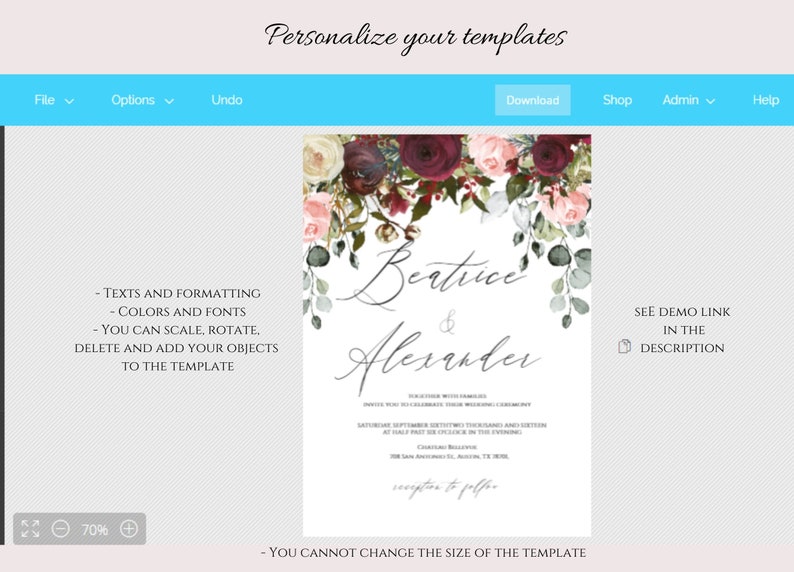 Wedding Suite Wedding Sign Bundle Eucalyptus, Printable Wedding Invite Suite Wedding Package ETHEL-Burgundy Wedding Template Bundle