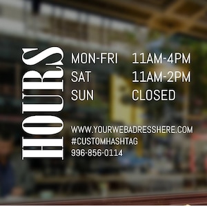 Sticker Heures d'ouverture de magasin personnalisé : Enseigne élégante pour vitrine d'entreprise