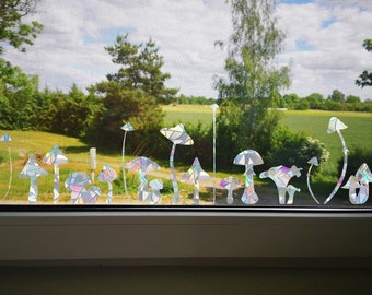 Mushroom Rainbow Maker Suncatcher: Window Prism Decal, Set of 16