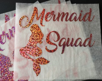 Glitter Mermaid Squad Iron On Decal: Bachelorette Party Applique