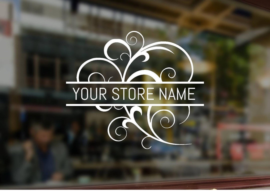 Custom Store Name Decal, Personalised Shop Sticker Sign, Split Swirl ...