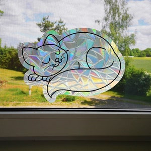 Sleeping cat suncatcher sticker for windows, window sun catcher film, rainbow maker sticker, rainbow window cling, rainbow window prism image 8