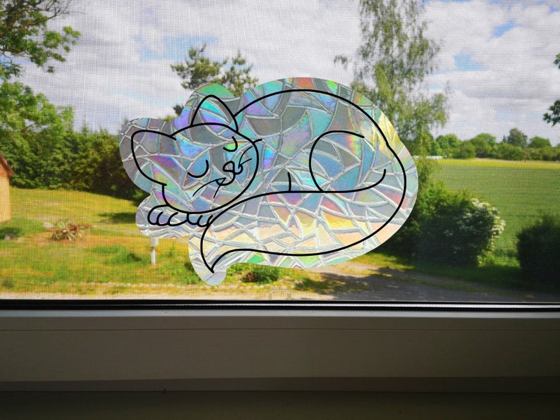 Sleeping cat suncatcher sticker for windows, window sun catcher film, rainbow maker sticker, rainbow window cling, rainbow window prism image 8