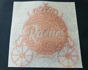 Princess Carriage Iron On Decal: Custom Name Glitter Heat Transfer