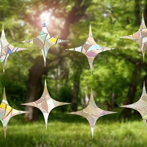 Four pointed stars suncatchers for windows, Christmas ornament rainbow maker decal sticker, rainbow window cling, nativity star suncatcher