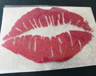 lips iron on decal, kiss heat transfer patch, lips shirt iron on appliques, hologram appliques, glitter lips patch