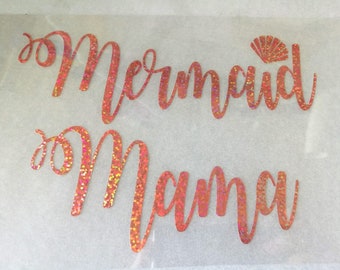 Glitter Mermaid Mama Iron On Decal: Custom Heat Transfer Patch
