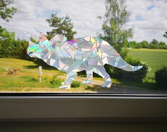 Dinosaur suncatcher for windows, triceratops rainbow maker decal, rainbow maker sticker, rainbow window cling, rainbow window suncatcher