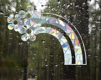 suncatcher sticker for windows, flower rainbow arch decal, rainbow maker sticker, rainbow window cling, rainbow window suncatcher