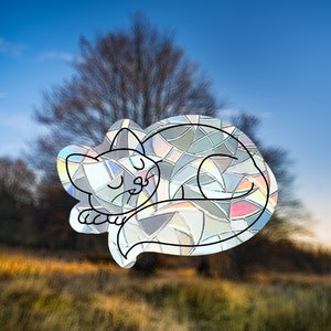 Sleeping cat suncatcher sticker for windows, window sun catcher film, rainbow maker sticker, rainbow window cling, rainbow window prism image 9