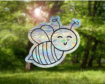 Happy bee suncatcher for windows, sun catcher decal, rainbow maker sticker, rainbow window cling, rainbow window prism, window suncatcher