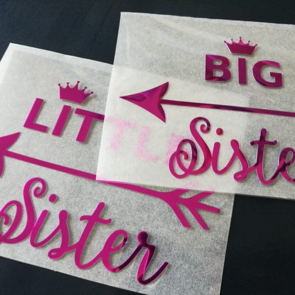 big sister iron on decal, big sister shirt heat transfer patch, sister arrow crown appliques, big little sister glitter htv transfers