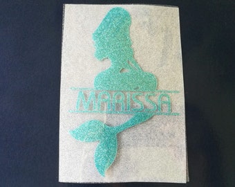 Custom Mermaid Name Iron-On Decal: Glitter Heat Transfer Applique