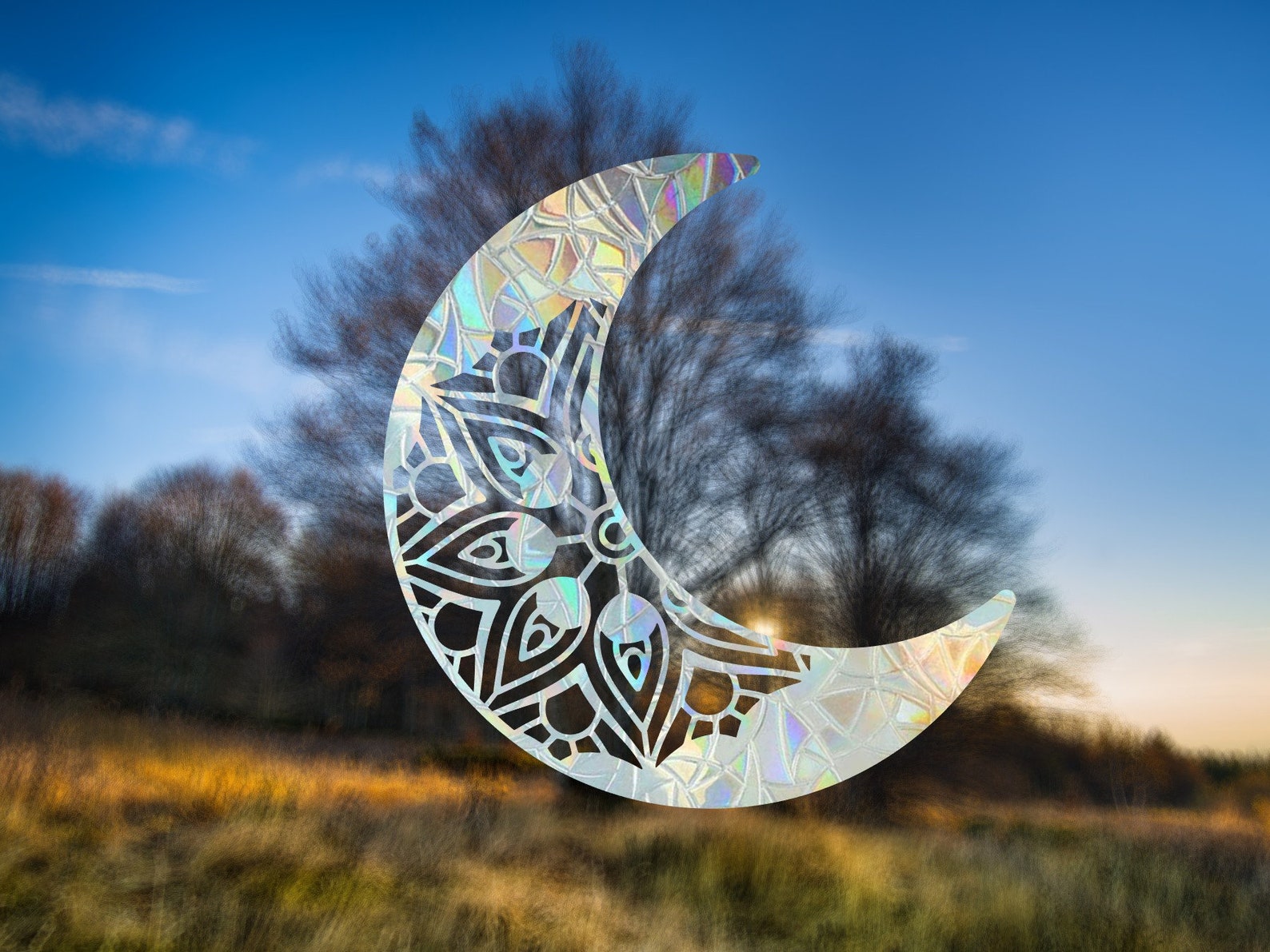 Mandala Moon Suncatcher: Rainbow Maker Window Decal - Etsy