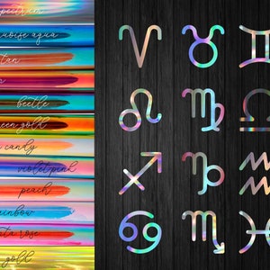 holografische dierenriem teken sticker, holografische dierenriem sticker, laptop sticker, auto sticker, holo horoscoop tumbler sticker, iriserende sticker