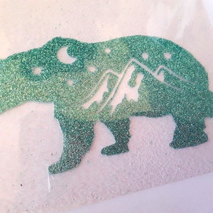 Bär und Berge Eisen auf Aufkleber, wanderte Bär Wärme Transfer Patch Hemd Eisen auf Applikationen, Hologramm-Applikationen, Glitzer Bär Mond Sterne