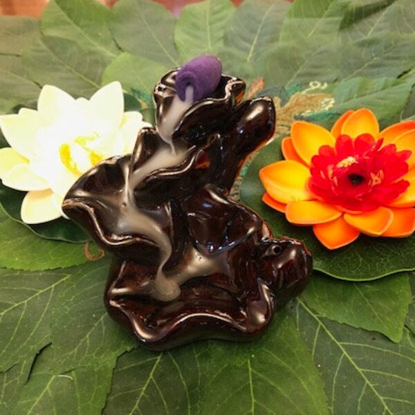 Vintage, Brown Ceramic (Glazed), Fountain Incense Burner, Plus 12 Backflow Incense Cones, Various Scents, Excellent Condition