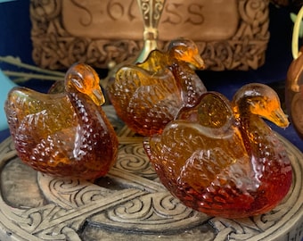 Beautiful, Vintage, Swan Open Salt Cellars/Dips, Your Choice: Amber or Green! LE Smith, Hand Crafted, Perfect for Altar, Excellent!