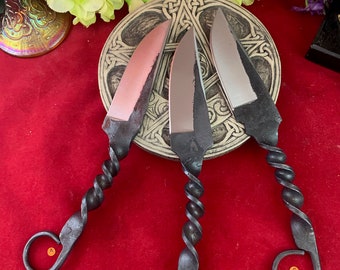 Fabulous, Hand Forged, Blacksmith 1095, High Carbon Steel, Boline/Working Knife, Choose One, Railroad Spike Handle w/Finger Ring, Excellent!