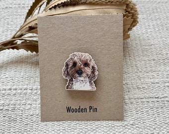 Cavoodle Wooden Pin Badge, Dogs