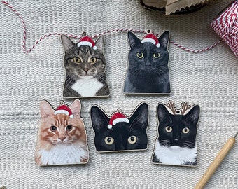 Cat Lovers, Black & White Cat, Tabby Cat, Black Cat, Ginger Cat, Wooden Christmas Ornaments, Christmas Tree Decorations, Christmas gift tags