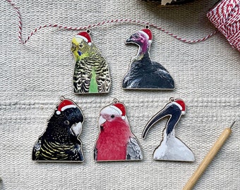 Australiana Bird Wooden, Brushturkey, Black Cockatoo, Galah, Budgie, Bin Chicken Christmas Ornaments, Christmas Tree Decorations