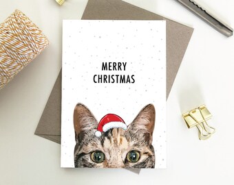 Cat, Merry Christmas Card, Seasons Greetings, Eco Friendly Recycled Paper Christmas cards