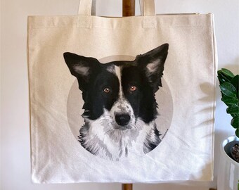 5 Wreath Styles + With or Without Name Add A Name Personalised Border Collie Dog Portrait Tote Bag