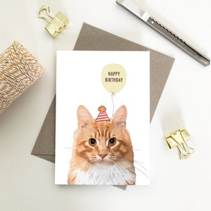 Ginger Cat, Happy Birthday Eco Friendly Recycled Paper Cards
