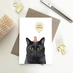 Chat noir, joyeux anniversaire cartes en papier recyclé respectueuses de l'environnement