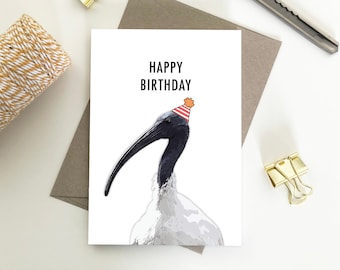 Bin Chicken, Ibis, Happy Birthday Eco Friendly Recycled Paper Cards