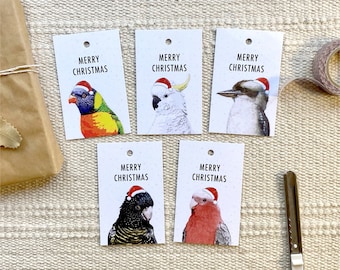Australian Birds Merry Christmas Gift Tags Pack de 10, Etiquetas de papel reciclado ecológico, Seasons Saludos
