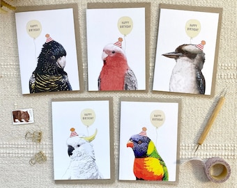 Australian Wildlife Birds with balloon Birthday Eco Friendly Recycled Paper Card