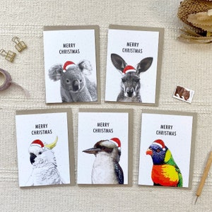 Animal de la faune australienne, lot de 5 cartes de Noël en papier recyclé écologique, voeux de fin d'année