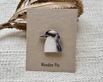 Kookaburra Wooden Pin Badge, Australian Animals
