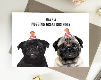 BIRTHDAY, THANK YOU ETC ANIMAL LOVER BLACK PUG PUPPY DOG BLANK GREETING CARD 
