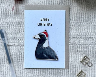 Magpie Australian Animals Wooden Christmas Ornaments Card, Christmas Tree Decorations, Christmas gift tags