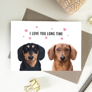 Teckel, I Love You Long Time, Liefde Eco Friendly Gerecycled Papier kaarten