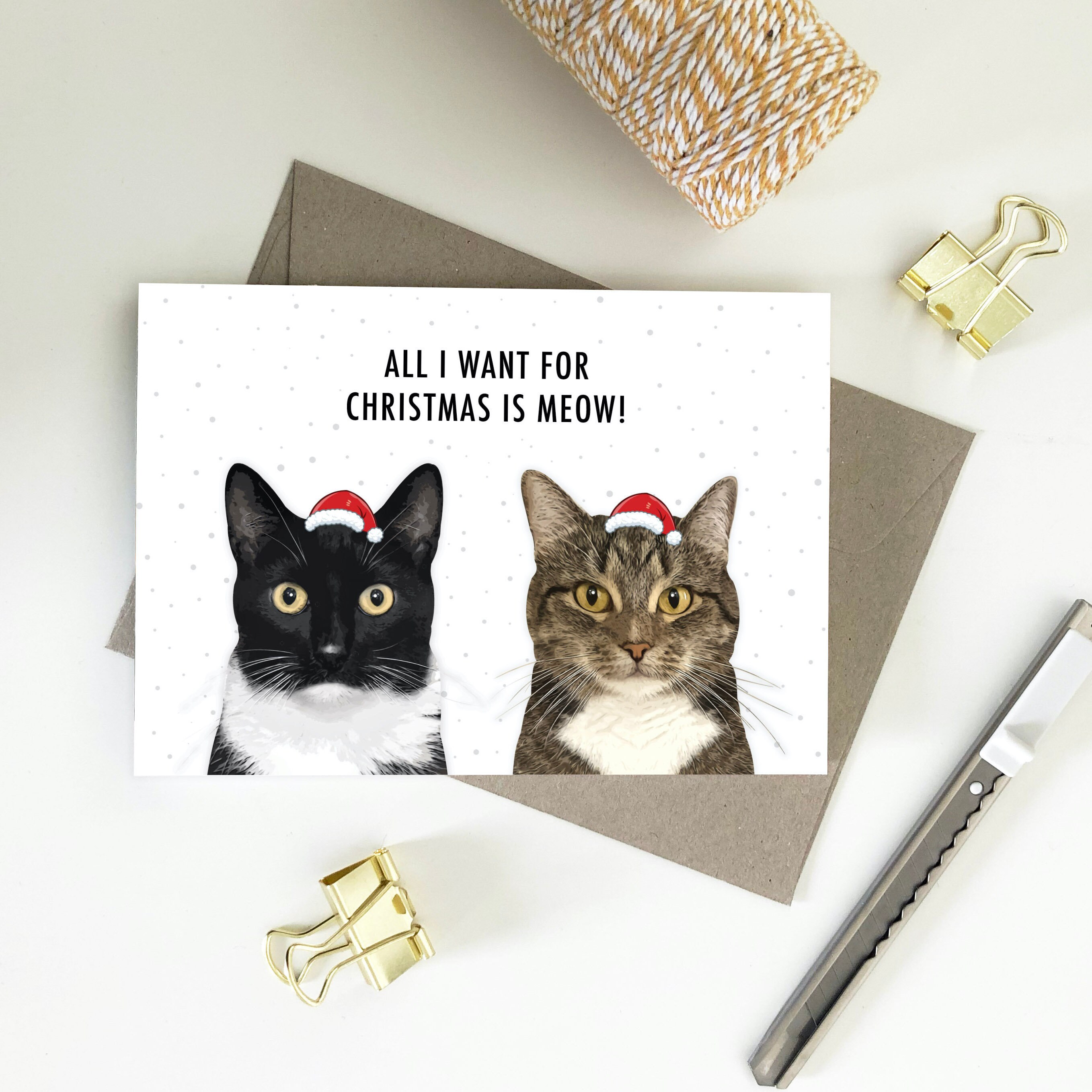 All I Want For Christmas Is Meow Cat Merry Christmas Card Etsy