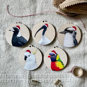 Australian Birds Wooden Christmas Round Ornaments, Wooden Christmas Ornaments, Christmas Tree Decorations, Christmas gift tags